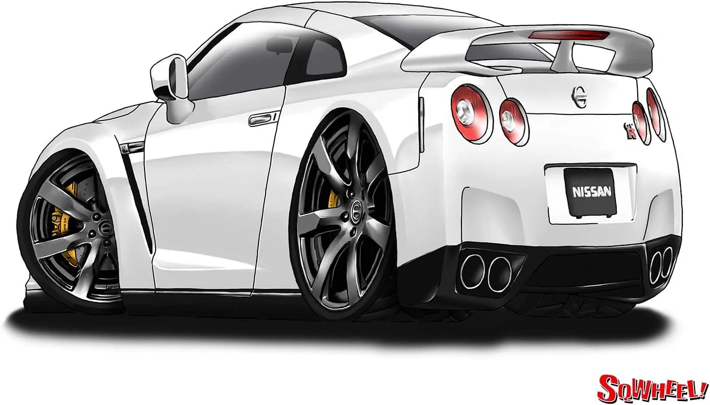 【SQWHEEL】日産GT-R（白・後ろ）のイラスト S0046W - 画像 (3)