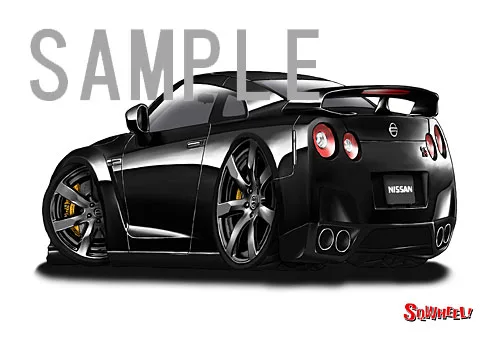 【SQWHEEL】日産GT-R（黒・後ろ）のイラスト S0046B - 画像 (3)