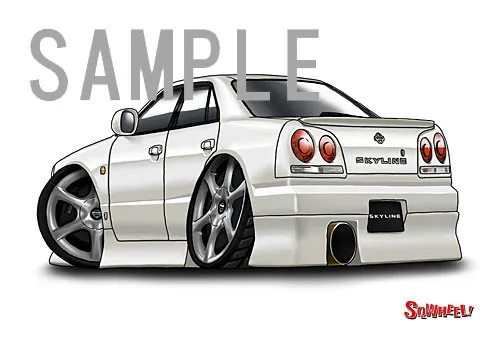 【SQWHEEL】R34スカイライン（4Dr・白）のイラスト S0065W - 画像 (2)