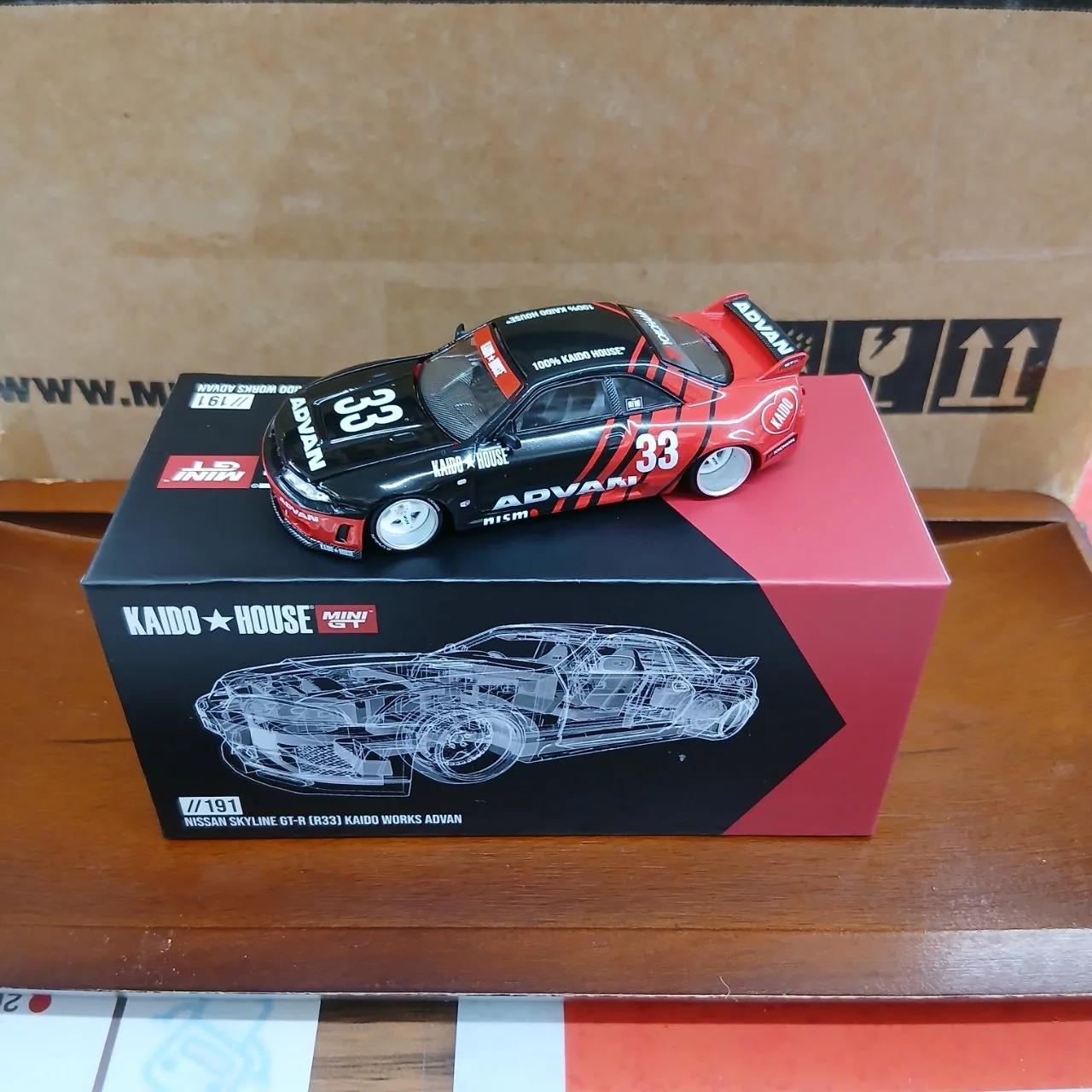 1/64 ニッサン スカイライン GT-R R33 Kaido Works ADVAN (右ハンドル