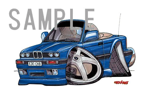 【KOOLART】BMW E30（青・コンバーチブル）のイラスト P0381 - 画像 (2)