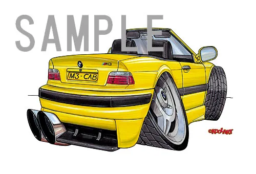 【KOOLART】BMW E36 M3カブリオレ（黄・後ろ）のイラスト P0393 - 画像 (2)