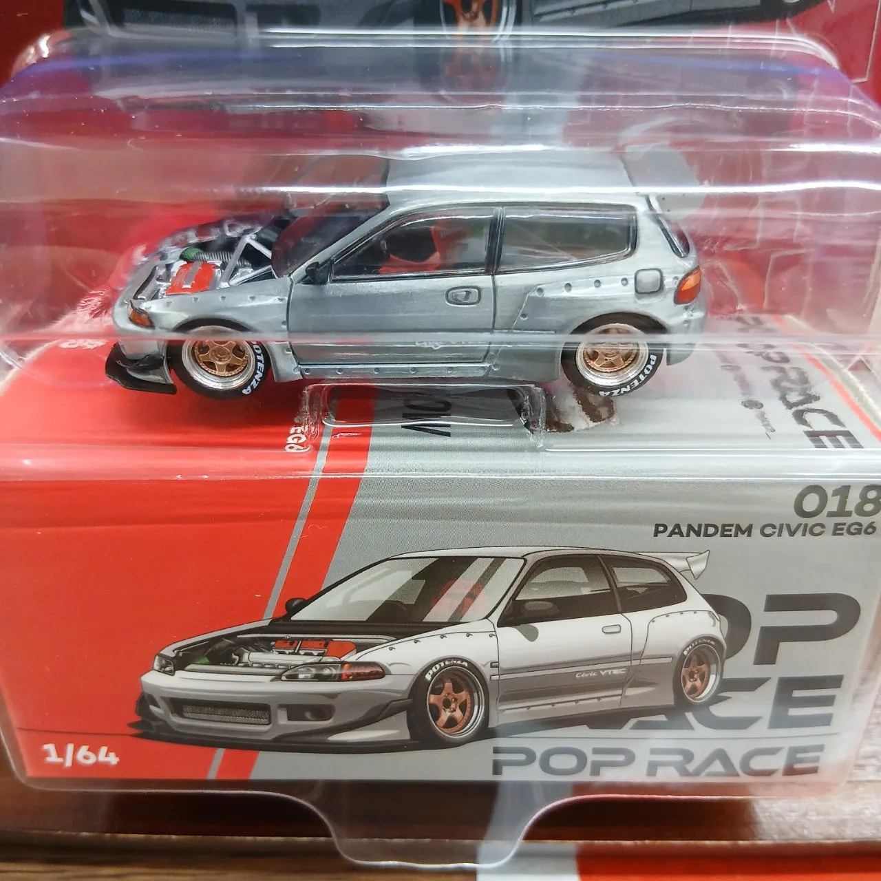 POP RACE x Enigma 1/64 パンデムシビック EG6 RAWフィニッシュ オープンボンネット - 画像 (2)