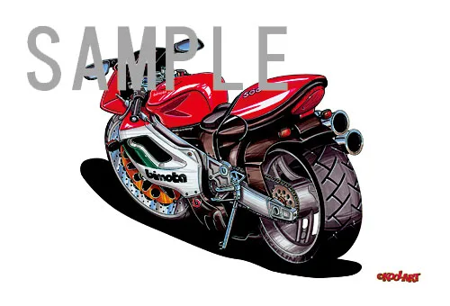 【KOOLART】Bimota　BIMOTA 500V due（赤/白）のイラスト P0613 - 画像 (2)
