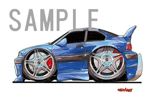 【KOOLART】BMW E36 M3（青・横）のイラスト P0812