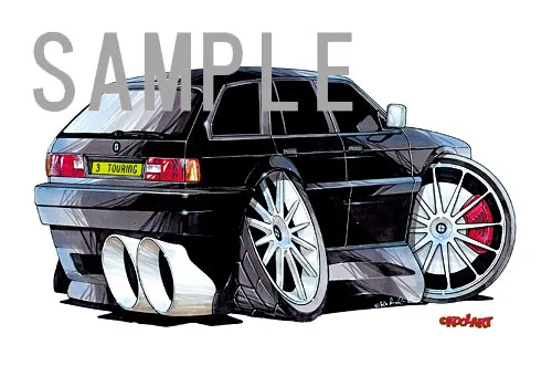 【KOOLART】BMW E30 ツーリング（黒・後ろ）のイラスト P1173