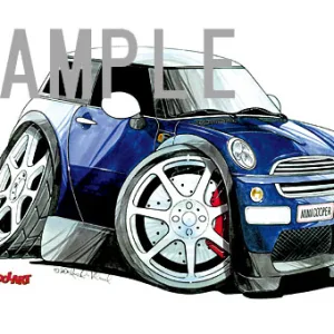 【KOOLART】BMWミニ ニューミニ・クーパー（青・前）のイラスト P1198