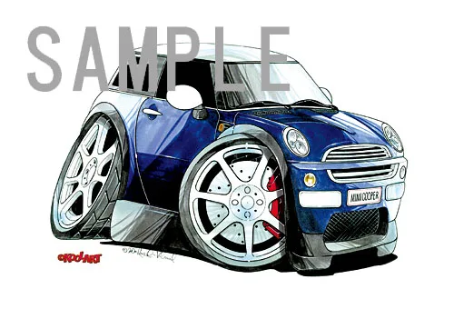 【KOOLART】BMWミニ ニューミニ・クーパー（青・前）のイラスト P1198