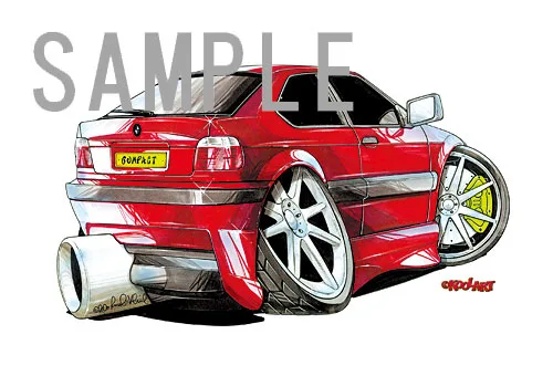 【KOOLART】BMW E36ti コンパクト（赤）のイラスト P1200