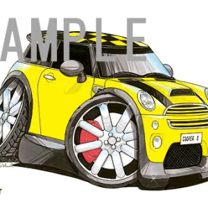 【KOOLART】BMWミニ ニューミニ・クーパーS（黄・前）のイラスト P1574