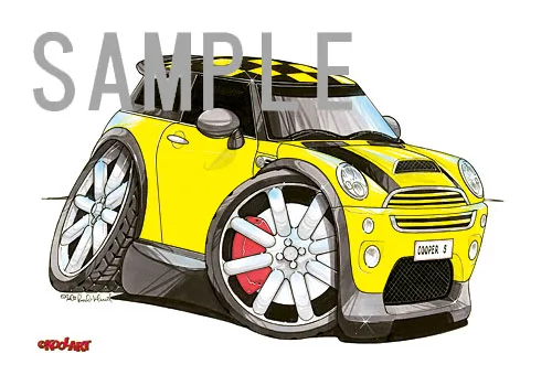 【KOOLART】BMWミニ ニューミニ・クーパーS（黄・前）のイラスト P1574