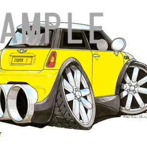 【KOOLART】BMWミニ ニューミニ・クーパーS（黄・後ろ）のイラスト P1575