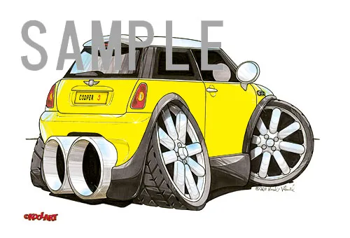 【KOOLART】BMWミニ ニューミニ・クーパーS（黄・後ろ）のイラスト P1575